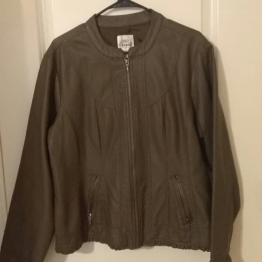 Olive green faux leather jacket